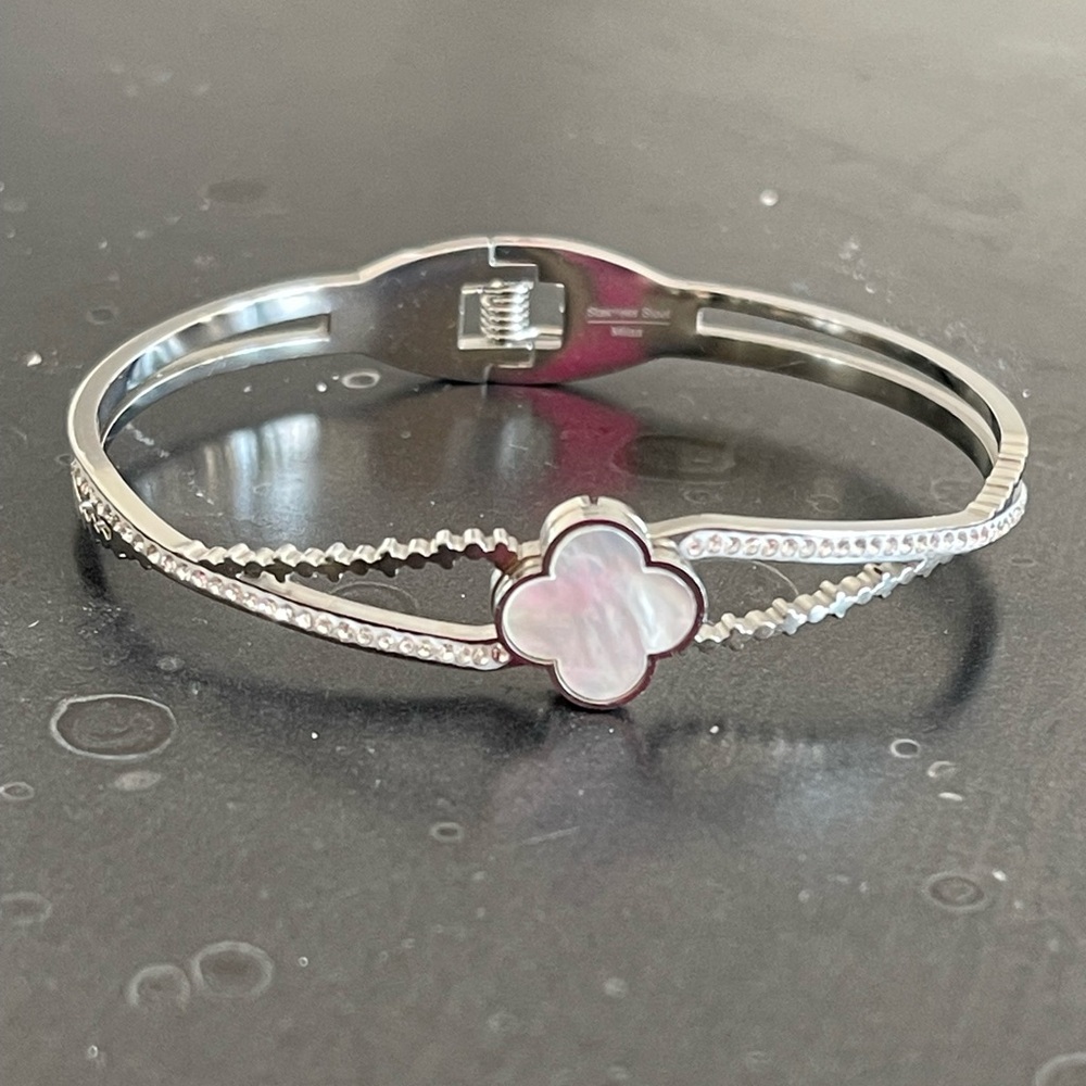 Mother-of-pearl Bangle Bracelet - stainless steel